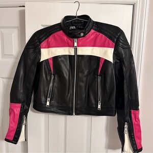Zara cropped biker leather jacket size small